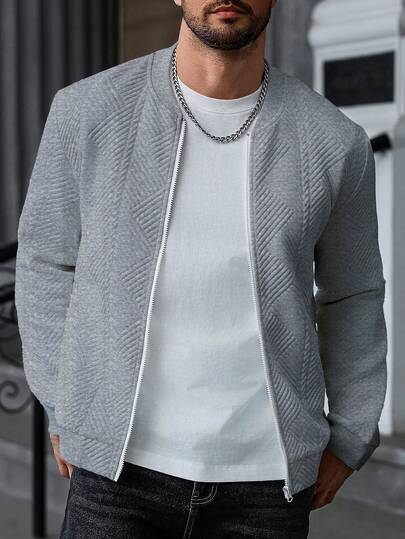 Manfinity CasualCool Men's Solid Color Casual Zip-Up Versatile Daily Long Sleeve Sweatshirt Sweatshirt