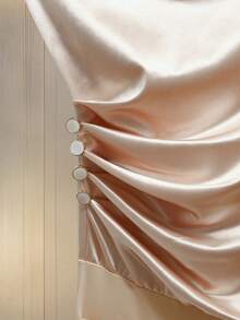 Franclia Women's Plunging Neckline Ruched Waist Fashionable Versatile Bodysuit Gold Bodysuit Draped Bodysuit Cream Bodysuit Beige Bodysuit Satin Bodysuit Metallic Bodysuit One Piece Gold Sleeveless Top Beige Sleeveless Top