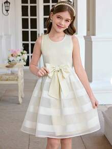 SHEIN Đầm không tay cổ tròn thanh lịch, thời trang dành cho bé gái tuổi teen - trắng - Xem 4