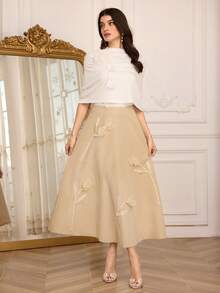 Modelyn Fashionable New 3D Floral Romantic Casual Women Skirt - Khaki - View 7