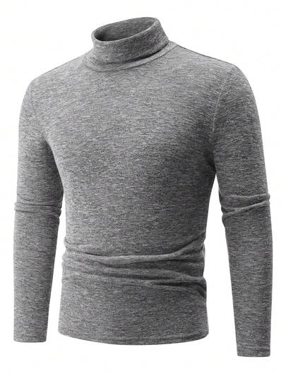 Manfinity Bizformal Camiseta de manga larga de cuello alto ajustada de unicolor casual para hombres. Transmite un ambiente urbano casual de alta gama, adecuado para el transporte diario y las salidas. El suéter de cuello alto para hombres es una pieza de capa esencial para el otoño y el invierno, que se puede combinar con chaquetas, abrigos, abrigos de lana y cortavientos. Tienen una buena elasticidad, un diseño de unicolor y son versátiles y prácticos.
