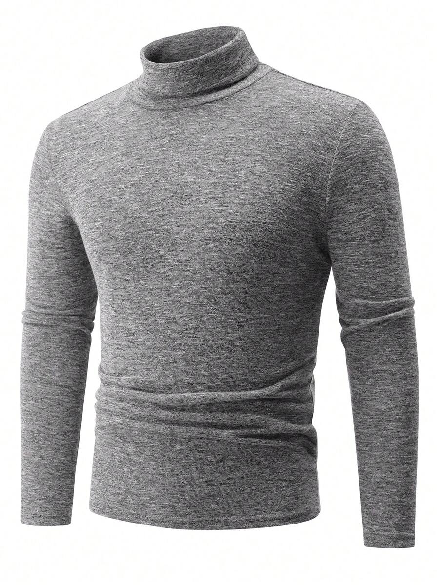 Calvornis Men's Casual Solid Color Turtleneck Slim Fit Long Sleeve T-Shirt, Versatile And Practical. It Exudes A High-End Urban Casual Vibe, Suitable For Daily Commuting And Outings. The Men's Turtleneck Sweater Is A Must-Have Layering Piece For Autumn And Winter, Which Can Be Paired With Jackets, Coats, Wool Coats, And Windbreakers. They Have Good Elasticity, Solid Color Design, And Are Versatile And Practical. - Grey - View 1
