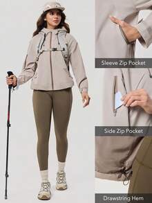 OutZeal Women Outdoor Jacket Camping Hiking Water-Resistant Windproof Loose Fit Hooded Jacket With Pocket - Khaki - View 5