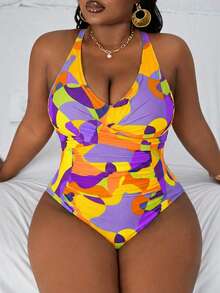 Slaydiva Baju Renang Terusan Motif Abstrak dan Grafiti Warna-warni Terbaru 2026, Ukuran Plus untuk Liburan Pantai Musim Panas - MultiWarna - View 2