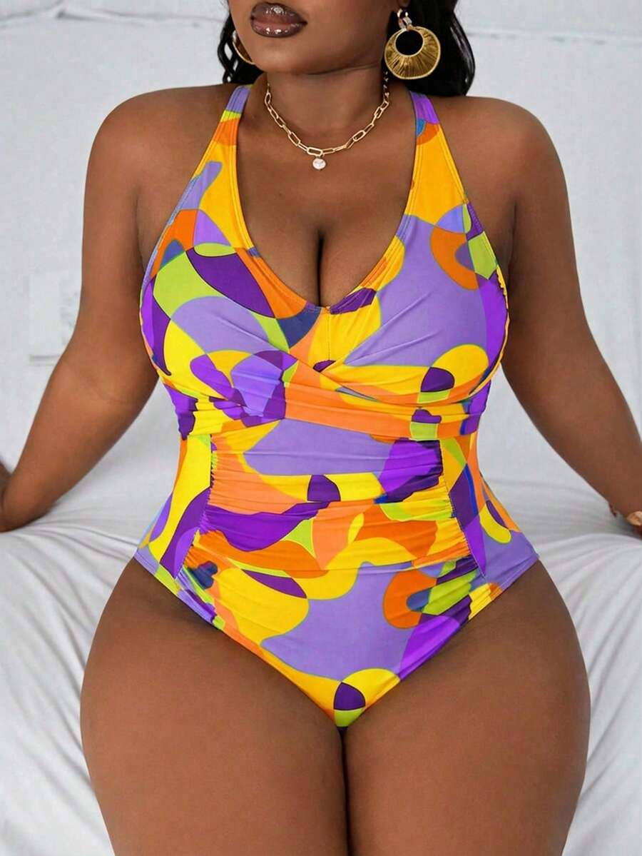 Slaydiva Baju Renang Terusan Motif Abstrak dan Grafiti Warna-warni Terbaru 2026, Ukuran Plus untuk Liburan Pantai Musim Panas