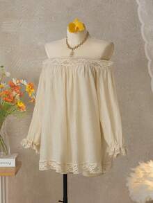 Swim Vcay Women's Solid Color Minimalist Off-Shoulder Cover-Up - Apricot - View 5