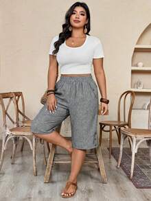 EMERY ROSE Quần short dáng rộng cạp chun, có túi bên hông và trang trí đinh tán. - Xám - Xem 4