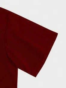 Manfinity Homme 男士休闲印花圆领短袖T恤 - 酒紅色 - 查看 5