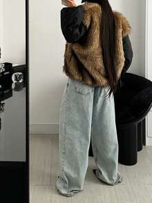 SHEIN EZwear Cappotto imbottito e reversibile con pannelli morbidi, moda invernale - nero - Visualizzare 2