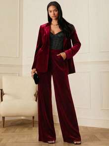 Lilora Pantalones anchos de color borgoña elegantes para mujer, adecuados para ir al trabajo, estilo "old money", estilo de los años 2000, estilos chinos, Día de San Valentín - Burdeos - Ver 9