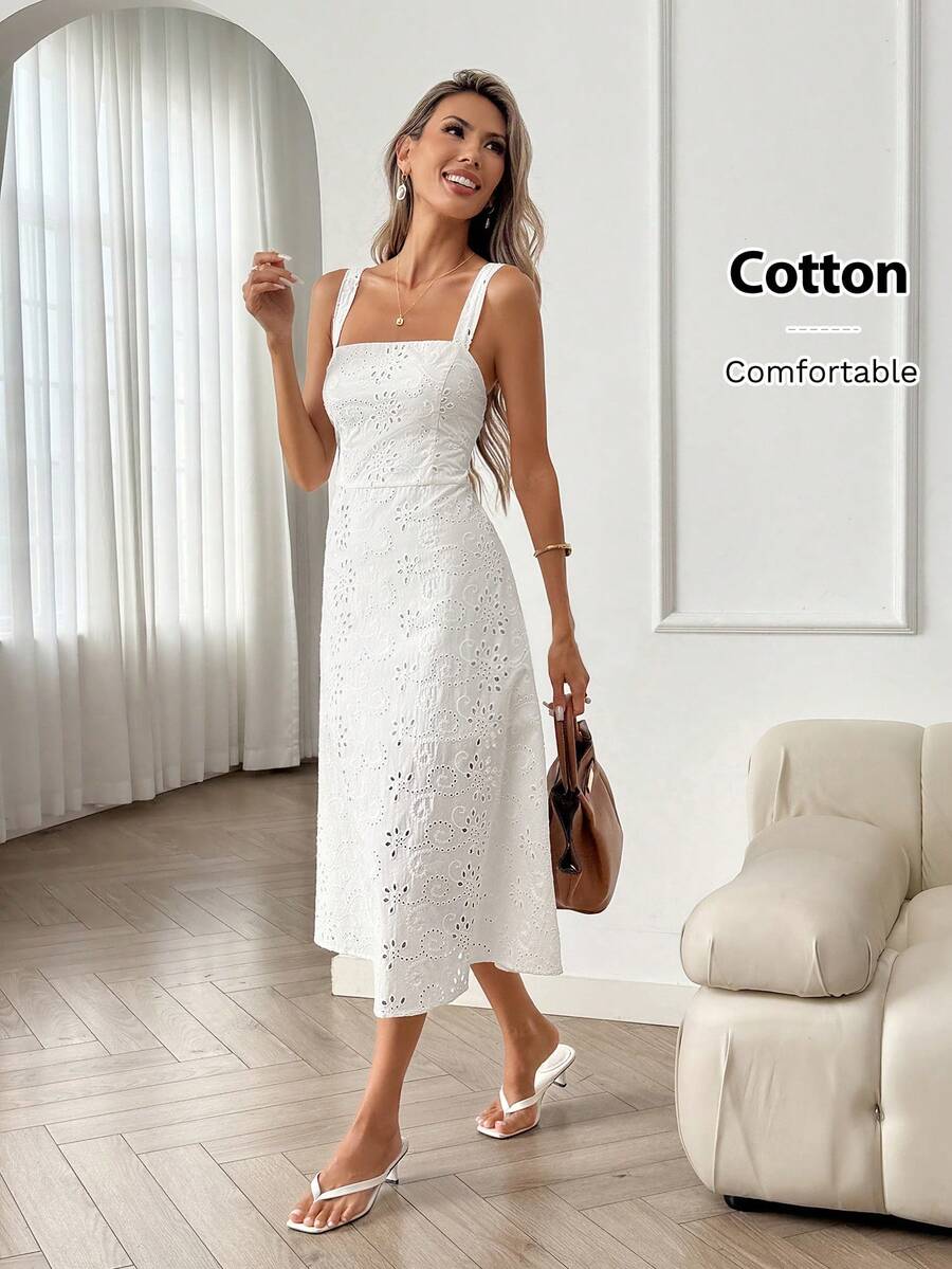 Easowa Đầm midi không tay màu trắng thêu họa tiết, thích hợp cho kỳ nghỉ lãng mạn, vùng quê, đám cưới, bữa trưa cùng bạn bè, ngày Valentine, lễ Phục sinh, và nhiều dịp khác. - trắng - Xem 1