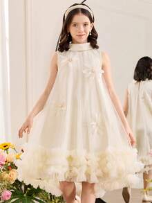 SHEIN فستان أنيق بياقة مندرين بدون أكمام للفتيات المراهقات - أبيض - مشاهدة 6