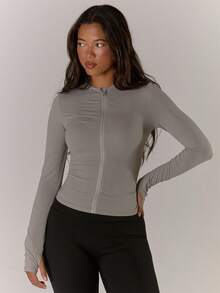 Musera Sport Sport Zip Through Fitted Hooded Long Sleeve Top Active Gym Workout Casual Sonder - Grey - View 1