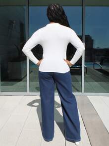 Steph T Damen einfarbiger Rollkragenpullover mit Langarm, Lässig, Herbst/Winter - Weiss - Übersicht 2