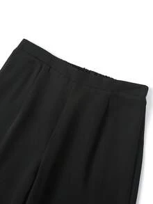 Modelyn 大码女士优雅浪漫珍珠水钻装饰弹力腰直筒裤，适合工作场合 - 黑色 - 查看 5