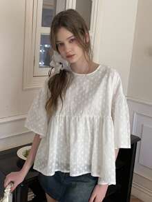 DAZY Teen Girls Plain Textured Short Sleeve Shirt - White - View 5