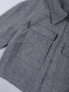 Franclia Plus Size Women's New Winter & Spring Wool Blend Jacket & Pleated Skirt 2 Piece Set, Elegant Romantic Outfit For Business Casual Wear Work Clothes Women Set Skirt Suit Grey Two Piece Set Blazer Skirt Set Tweed Two Piece Set - Dark Grey - View 9