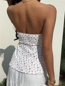 SHEIN EZwear 女士白色碎花抽绳吊带背心 - 白色 - 查看 7