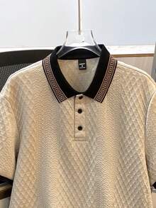 Manfinity Joysei 男士休闲纽扣半襟短袖商务 Polo 衫 - 杏色 - 查看 7