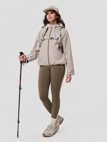 OutZeal Women Outdoor Jacket Camping Hiking Water-Resistant Windproof Loose Fit Hooded Jacket With Pocket - Khaki - View 7