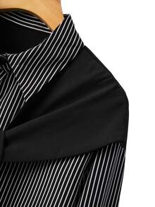 SHEIN Clasi Bộ đồ 2 món cỡ lớn: Áo sơ mi kẻ sọc phối màu thường ngày + Quần dài đơn giản. - Đen và trắng - Xem 13