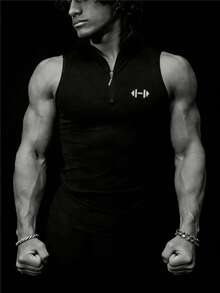 Manfinity Sport PWRUP Men's Minimalist Printed Zip-Up Sleeveless Sports Vest - Black - View 1