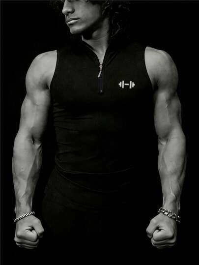 Manfinity Sport PWRUP Men's Minimalist Printed Zip-Up Sleeveless Sports Vest