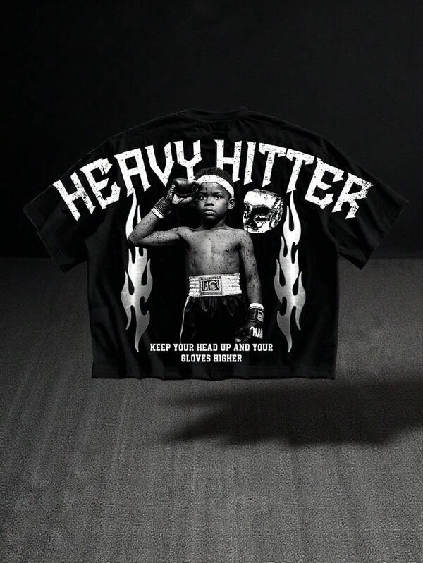 Manfinity EMRG Camiseta gráfica de boxeo suelta y corta de estilo callejero para hombres de talla grande, un gran regalo para amigos