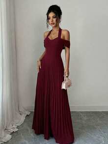 SHEIN Elenzya Vestido elegante y romántico sin mangas de línea A para mujer - Burdeos - Ver 5
