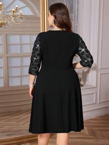 Reflora 大码女士时尚优雅派对迷你连衣裙 - 黑色 - 查看 3