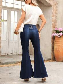 Breezaya Quần jeans nữ ống loe ôm sát, buộc dây, gợi cảm, phù hợp cho mọi mùa. - Rửa tối - Xem 4