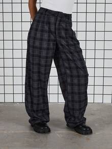 COUREZ Low Rise Mid Balloon Tailored Check Trousers /Y2K Spring Clothes For Women - Blue - View 6