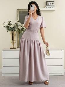 Modelyn Đầm nữ thanh lịch thêu hoa, xếp nếp, thích hợp cho mùa hè. - Hồng - Xem 7