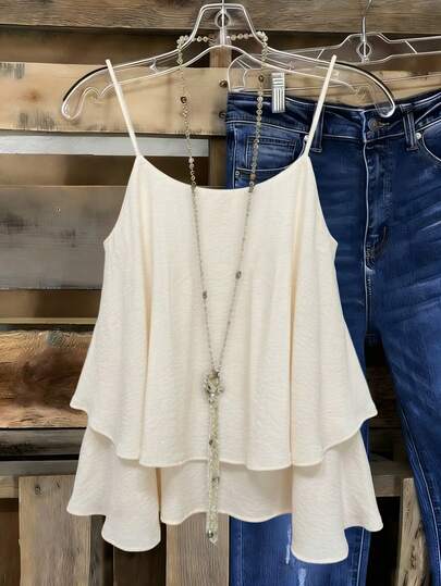 Linhara Plus-Size Woven Sexy Vacation Casual Summer Halter Tops And Vests White Tank Top Summer Swing Top White Cami Top Layered Cami White Spaghetti Strap Top