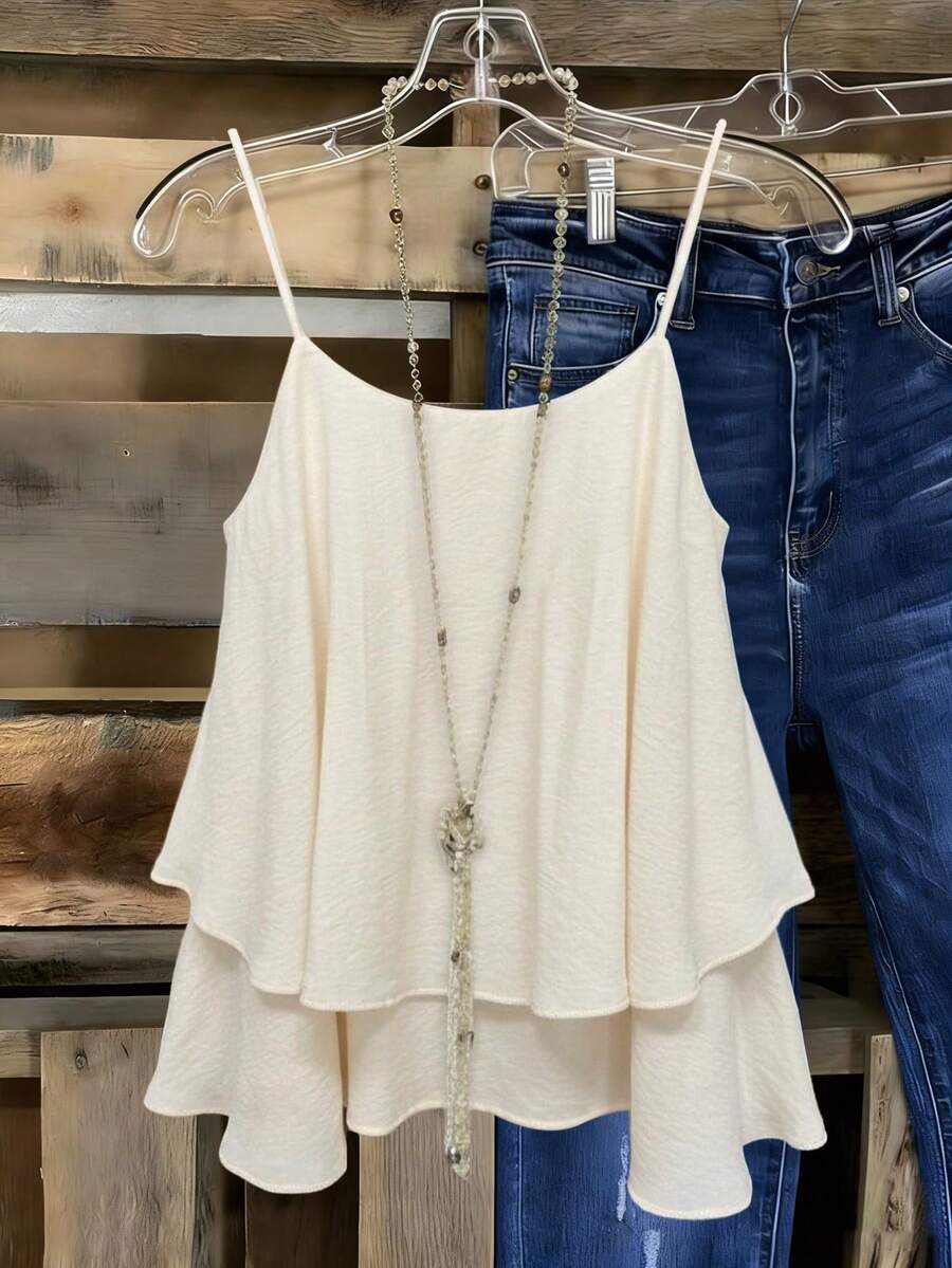 Linhara Áo hai dây và áo khoác gile dệt kim gợi cảm, thoải mái, dành cho kỳ nghỉ hè, cỡ lớn. - Màu be - Xem 1