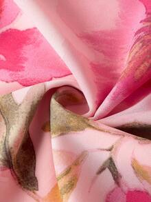 Ellevyn Women's Elegant Floral Print V-Neck Puff Sleeve Ruched Waist Vacation Dress - Baby Pink - View 5