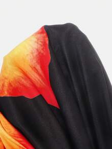 Tween Girl Fashionable Elegant Printed Asymmetric-Shoulder Spaghetti Strap Dress, Suitable For Summer Beach Vacation - Black - View 7