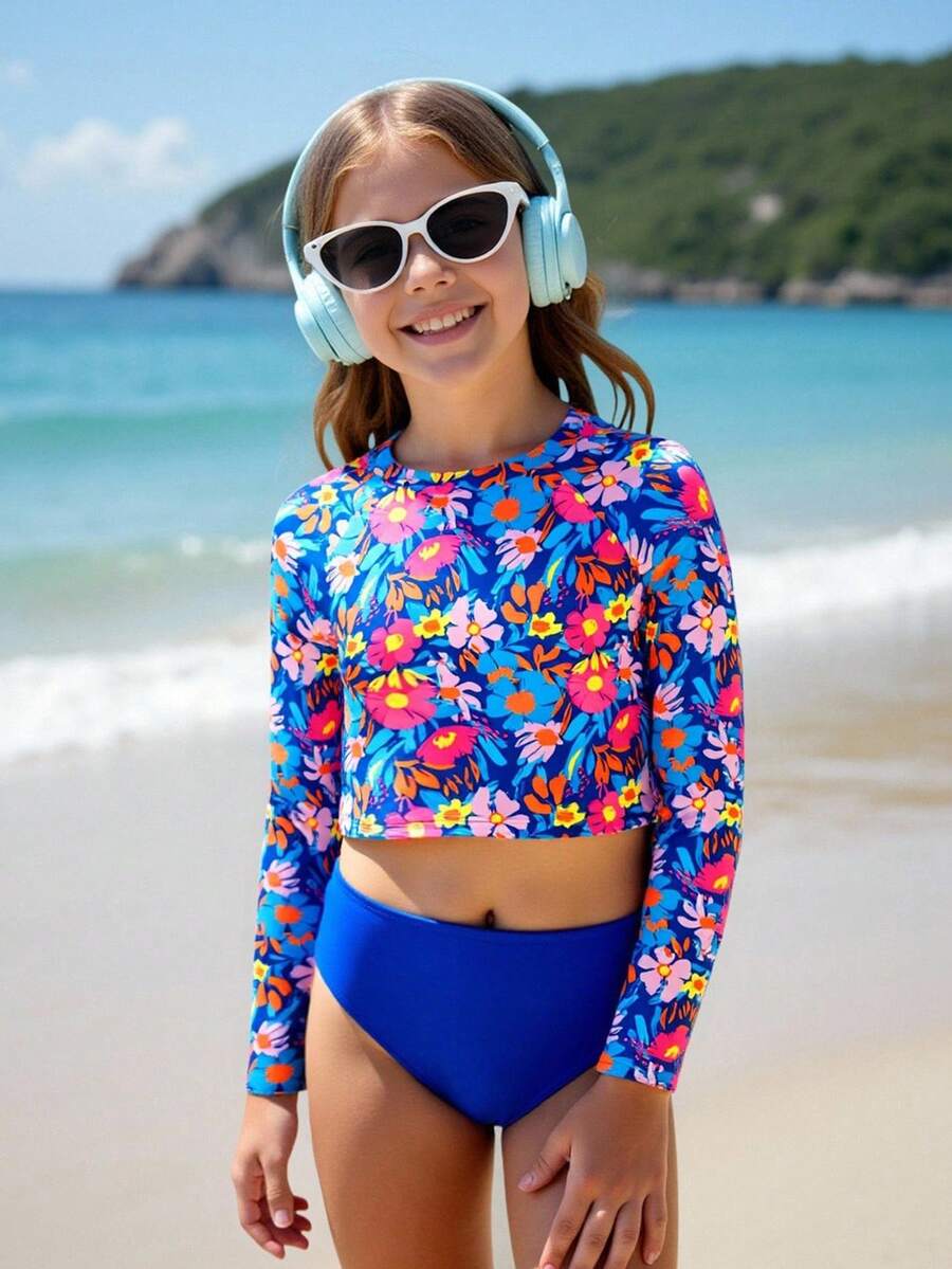 Tween Girl Printed Spaghetti Strap Bikini Swimwear - Multicolor - View 1