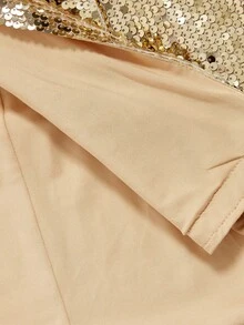 SHEIN MOD 大码女式金色亮片翻领长袖双排扣西装外套，适合感恩节、圣诞节、舞会、派对等场合，闪亮上衣，秋冬季女式外套 - 金色 - 查看 7