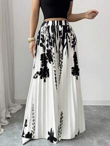 Selianne Women's Elegant Casual Pleated Design Black & White Pants, Spring/Autumn - Black and White - View 5