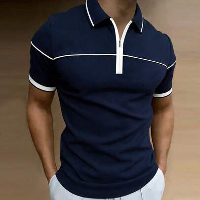 Polo da uomo a contrasto di colore, adatto per uscite, ufficio e raduni. Polo casual da uomo, camicia polo da uomo, polo da uomo con cerniera, polo bl