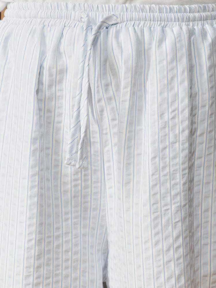 Textured Vertical Striped Wide Leg Palazzo Pants