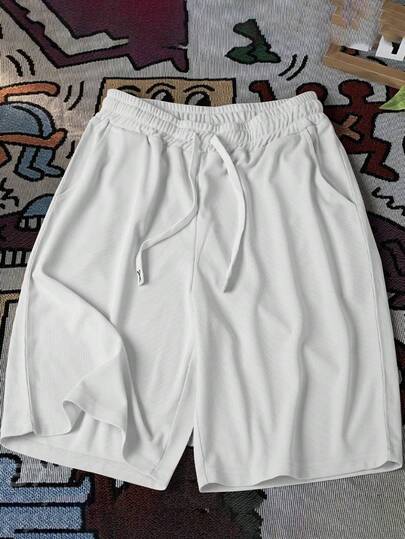 Manfinity Pantalones cortos casuales de hombre de unicolor con cordón y bolsillo, para verano