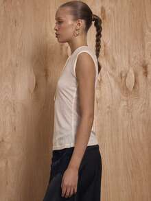 MUSERA High Neck Cut Out Tie Front Sleeveless Top Winter NewYear Cute Sexy Going Out Evening Party Accented - Apricot - View 3