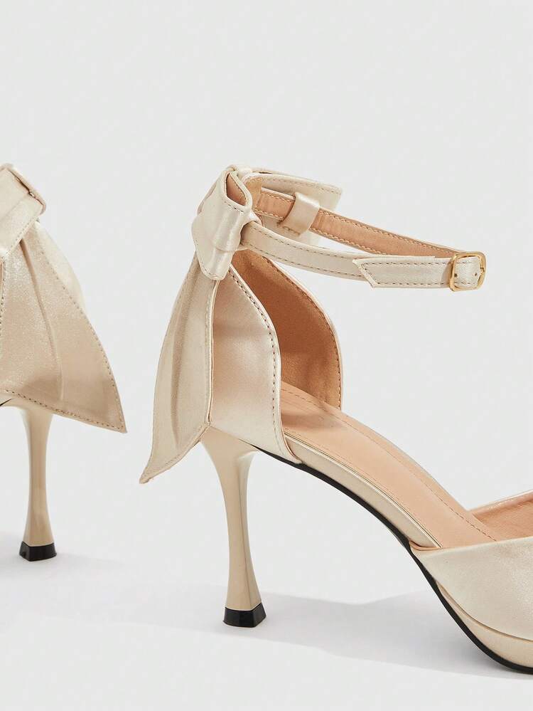 CUCCOO SZL Women's Pointed Toe Bow Decor Buckle Design Fashion High Heel Shoes, Suitable For Daily Wear Valentine's Day