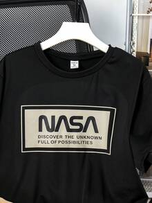 2件套青少年男童休闲印花T恤和宽松工装短裤套装 - 黑色 - 查看 6