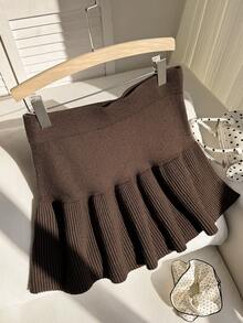 Comfortcana Falda de punto de unicolor informal de talla grande - Marrón - Ver 1