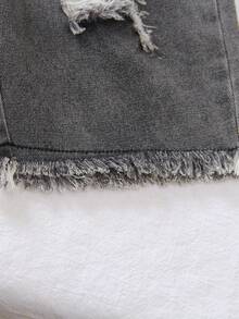 1pc Young BoyCasual Versatile Washed Blue Denim Shorts - Black - View 3