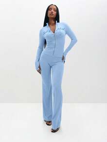 BABYPHAT Quần legging ống loe cạp cao, dễ mặc, mang lại sự thoải mái và phong cách mỗi ngày. - Màu xanh nhạt - Xem 4