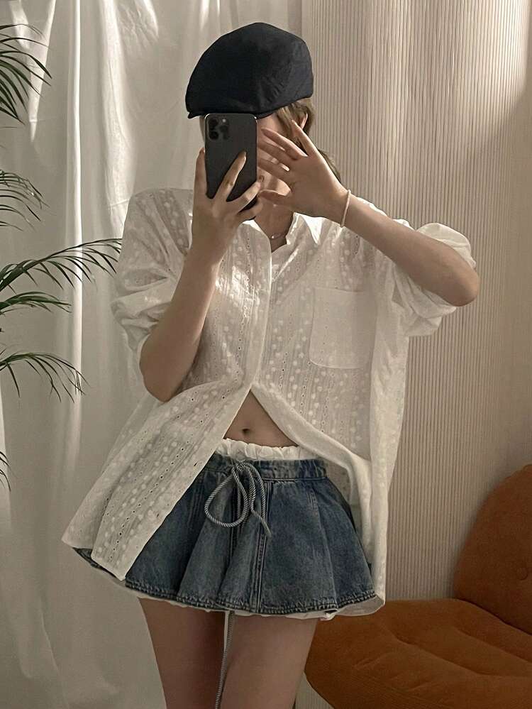 Women's Lace Collar Blouse And Shorts 2 Pieces Set